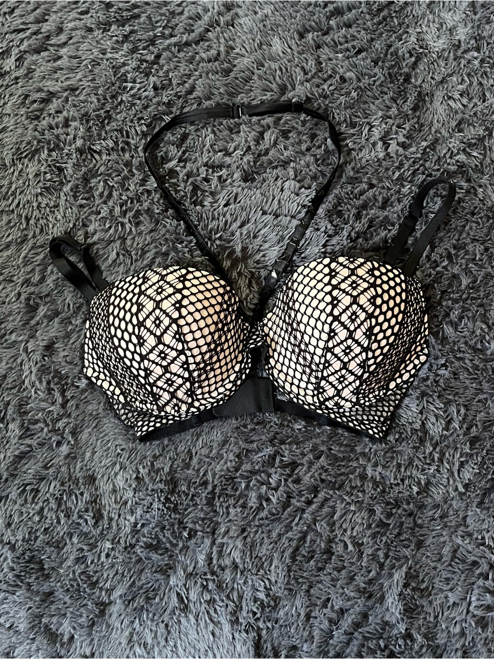 Victoria's Secret Black & White Lace-Overlay Push-Up Bra